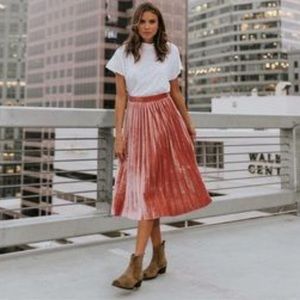 Pink velvet maxi skirt